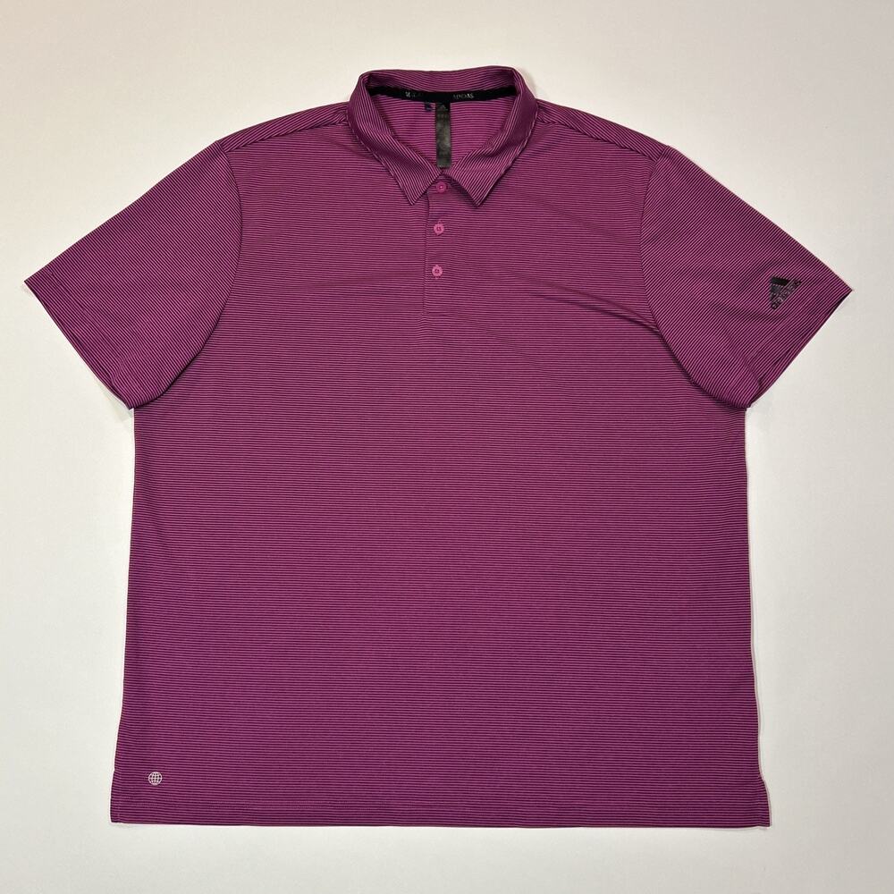 Adidas Mens Golf Shirt Size XL Extra Large Pink Purple Striped Polo Short Sleeve